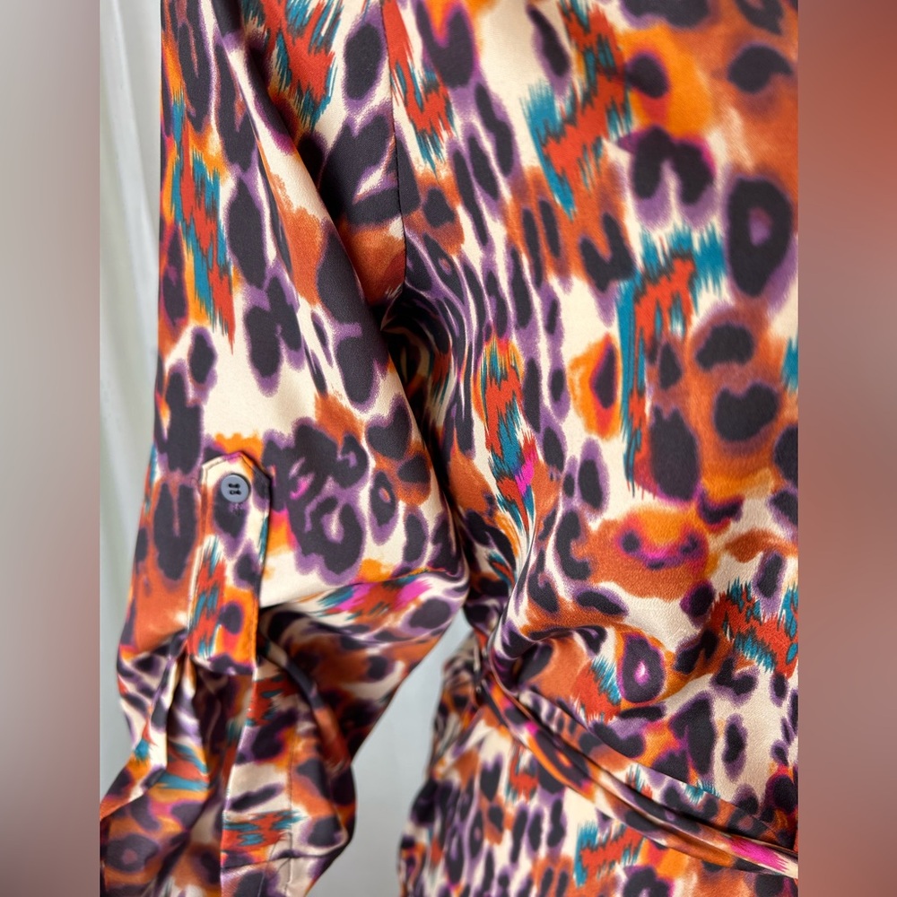 Bar III Orange Multicolor Leopard-Print Zip-Front‎ Tie-Waist Mini Dress - Picture 4 of 9